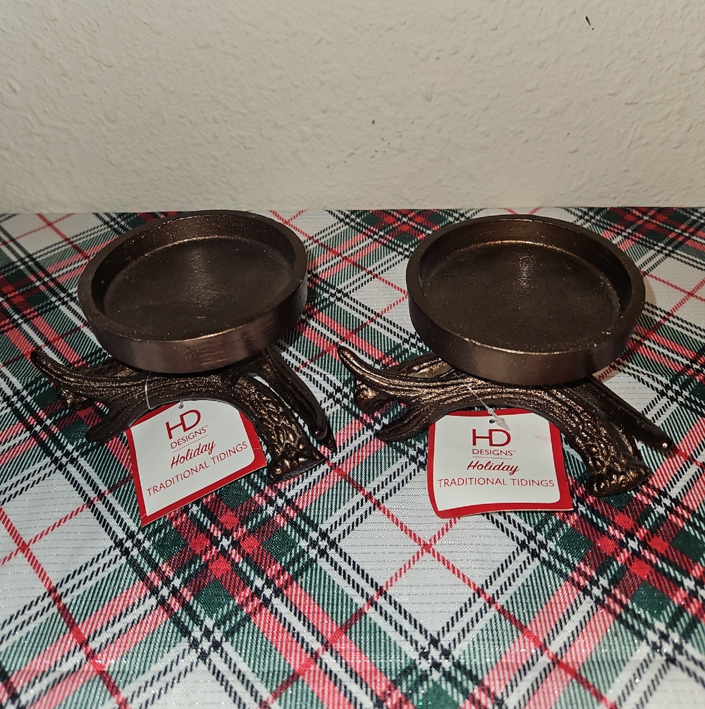 Holiday Designs Bronze Metal Antler Candle Holders - Set Of 2